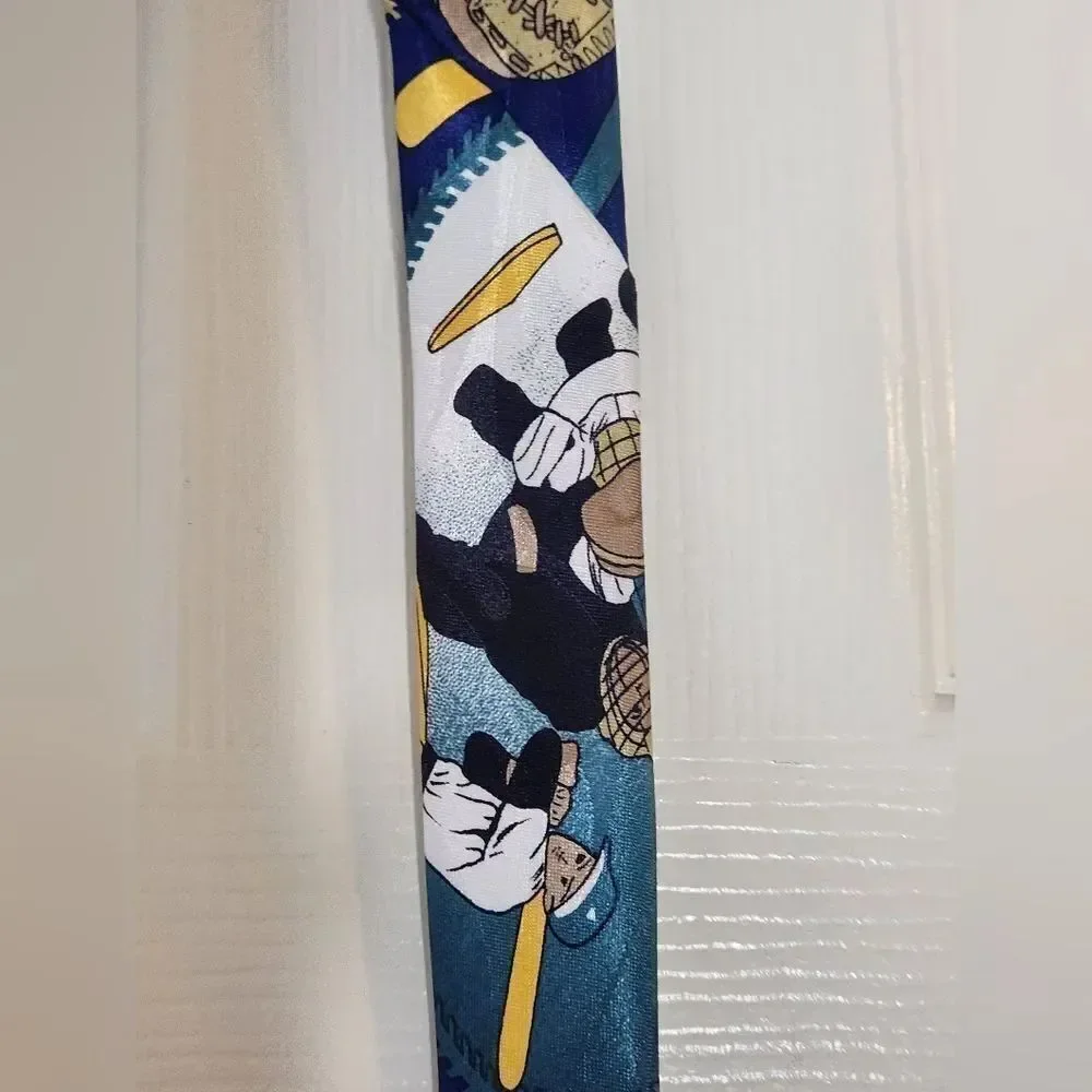 Paris Moderns Paris Design Baseball Print Navy Blue Mlticlrd 100% SILK Neck Tie